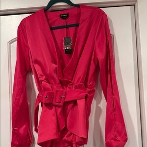 bebe split sleeve Belted wrap jacket  Blazer pink 8 NWT